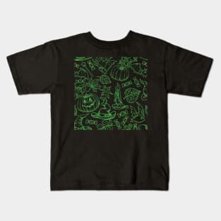 Green Halloween Themed Pattern Kids T-Shirt